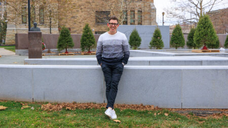 Magician and Scranton native, Denny Corby poses for a photo on Courthouse Square in Downtown Scranton, PA.