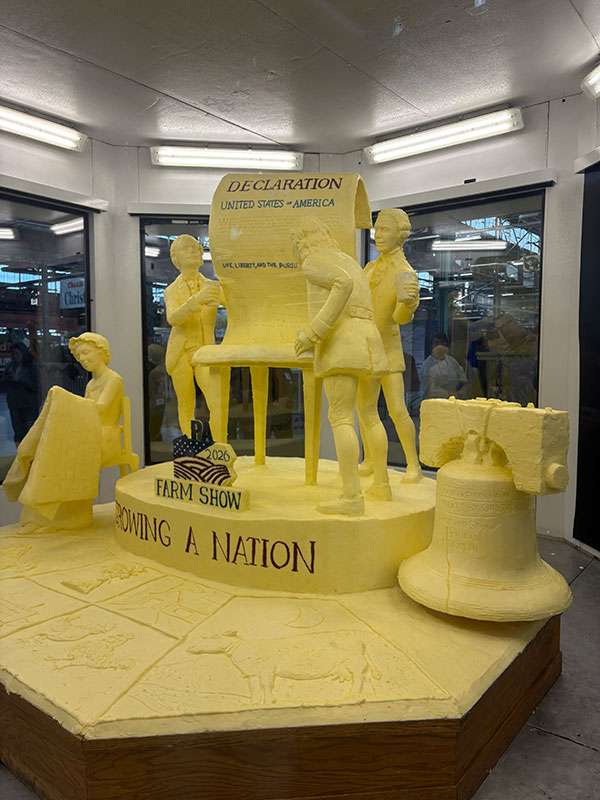A butter sculpture representing the founding of America at the PA Farm Show in Harrisburg, PA.