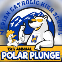 Event logo for the 13th Annual Polar Plunge hosted by Marian Catholic High School in Jim Thorpe, PA, featuring a polar bear mascot and the text “13th Annual Polar Plunge.”