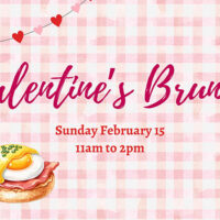 A festive flyer for a Galentine's Day Brunch at the Hofford Mill in Weissport, PA.