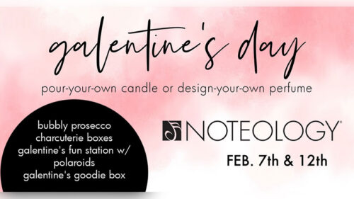 A flyer for the Galentines Day event at Noteology in Scranton, PA.