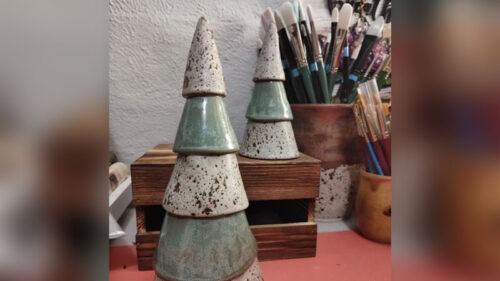 Ceramic tree designs from the JoAnn Pilston Easter trees workshop at Hazleton Art League in Hazleton, PA.