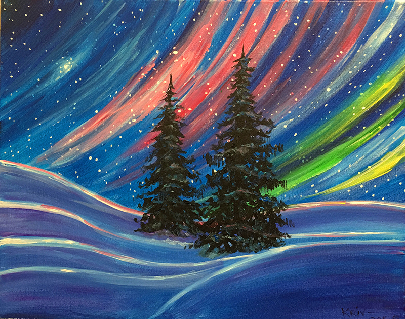 Northern Lights painting from Art N Vino in Pittston, PA.