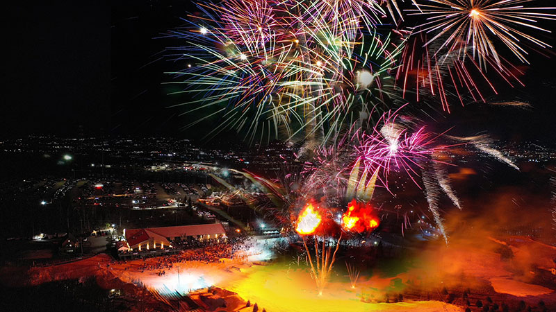 Fireworks lighting up the night sky during the Presidents’ Day Fireworks Celebration and Torchlight Parade at Montage Mountain Resorts in Scranton, PA.