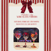 Valentine’s Day Wine Glass Painting flyer for The Beaumont Inn in Dallas, PA, featuring hand-painted wine glasses and event date Saturday, February 7 at 5:00 PM