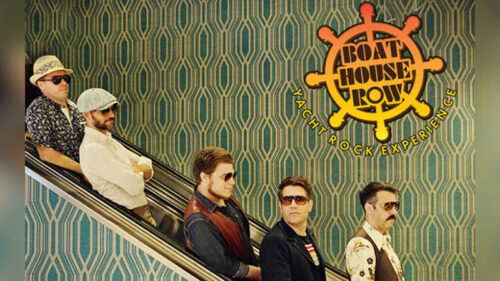 Boat House Row Yacht Rock Experience spring concert at the Mauch Chunk Opera House in Jim Thorpe on May 30, 2026, featuring band members standing on an escalator. Text on image reads: “Boat House Row” and “Yacht Rock Experience.”