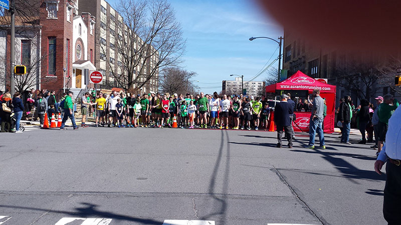 Runners line up at the start of the Brian P. Kelly Memorial 2-mile Foot race in Scranton, PA.