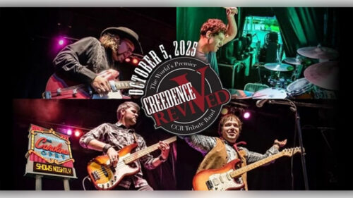 Creedence Revived spring concert CCR tribute at Mauch Chunk Opera House in Jim Thorpe on April 24, 2026, featuring live performance photos of band members playing guitars and drums. Text on image reads: “Creedence Revived CCR Tribute Band” and event date.