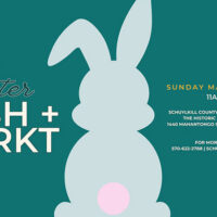 Easter Bash + Markt graphic with bunny silhouette and event details for Sunday, March 29, 2026, 11 a.m.–2 p.m. at the Schuylkill County Council for the Arts at the Historic Yuengling Mansion in Pottsville, PA.