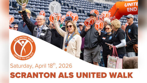 A flier for the Scranton ALS United Walk taking place at PNC Field in Moosic, PA.