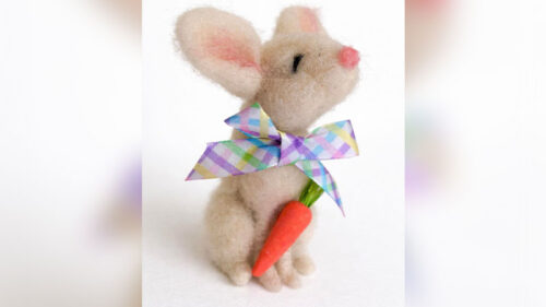 A felt bunny from the Spring Bunny wool felting class held at the Crooked branch in West Pittston, PA.