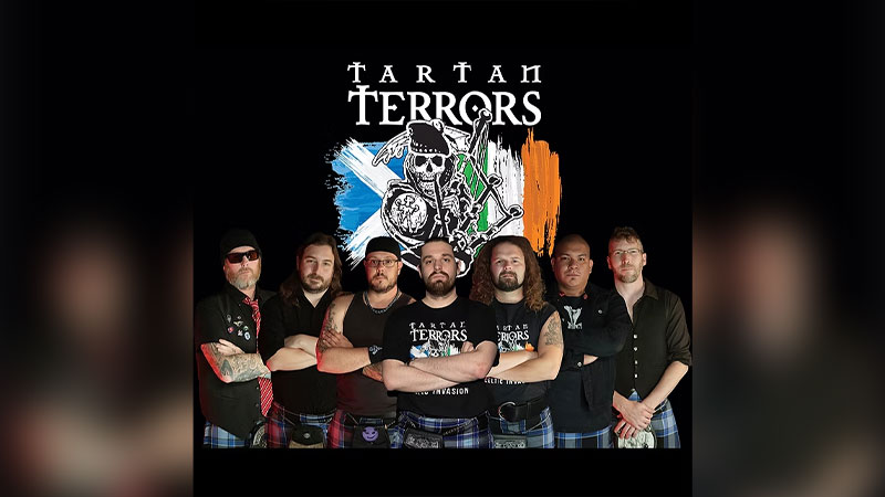 Tartan Terrors at the Mauch Chunk Opera House in Jim Thorpe, PA, takes place on March 14 and features band members in kilts posing in front of a black backdrop with a skull and Irish flag graphic.