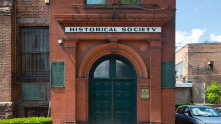 Exterior signage and brick facade of the Luzerne County Historical Society in Wilkes-Barre, PA.