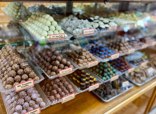 A display of chocolates at Dunmore Candy Kitchen in Dunmore, PA.