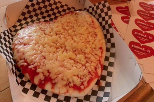 Heart shaped pizza from Revello's Pizza in Old Forge, PA.