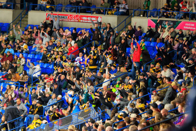 A crowd does the wave at the WIlkes-Barre/Scranton Penguins game in Wilkes-Barre, PA.