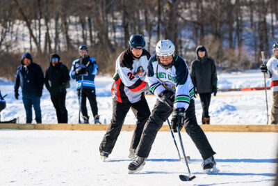 Hockey players at the Wally Ice Fest in Newfoundland, PA.