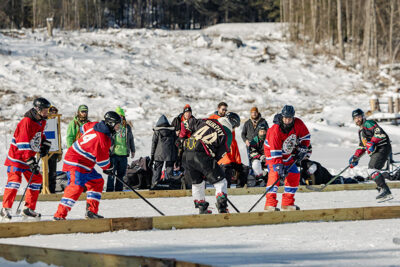 Hockey players at the Wally Ice Fest in Newfoundland, PA.