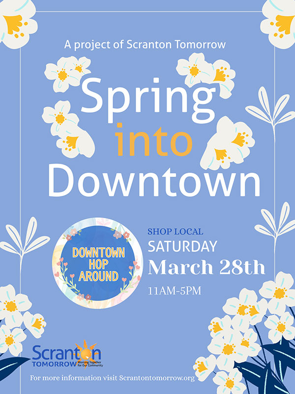 Flier promoting Scranton Tomorrow's Hop Around Downtown event in Downtown Scranton, PA.