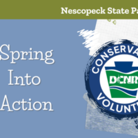 Flyer for the Spring Into Action Volunteer Clean Up Day at Nescopeck State Park in Drums, PA.