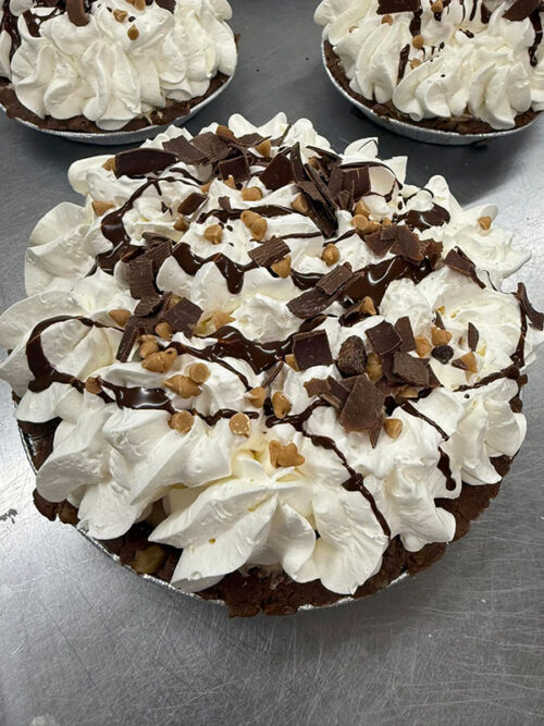Cream pie topped with chocolate shavings and chocolate drizzle from Barbour’s Bakery in Carbondale, PA