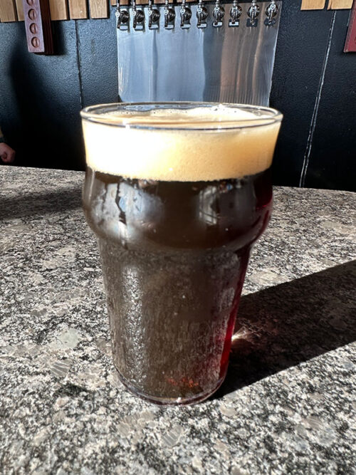 A dark beer on the bar at Groove brewing in Scranton, PA.