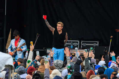 Mark McGrath, lead singer of Sugar Ray, raises his drink to the crowd at Mountainfest at Montage Mountain in Moosic, PA.