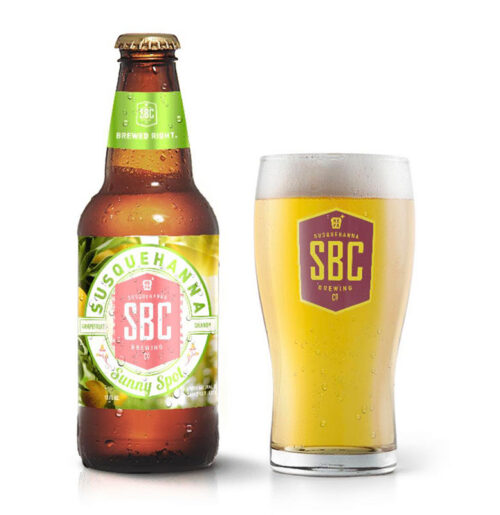 A bottle of beer next to a pint of beer at Susquehanna Brewing Company in Pittston, PA.