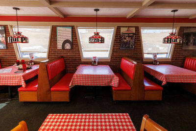 A wide view of the dinning area at Pizza Hut Classic in Tunkhannock, PA.