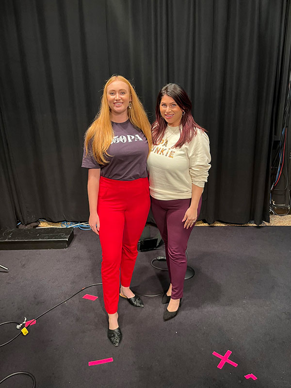 Two women pose for a photo to promote the Start Here, America Did! podcast for America250PA.