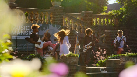 A band performs as part of the Music at the Mansion series at Yuengling Manson in Pottsville, PA.