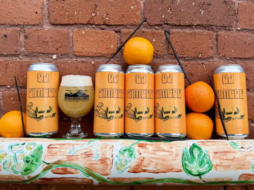 A few cans and pints of OJ Simcoe a hazy PA from Breaker Brewing Company in Wilkes-Barre Twp., PA.