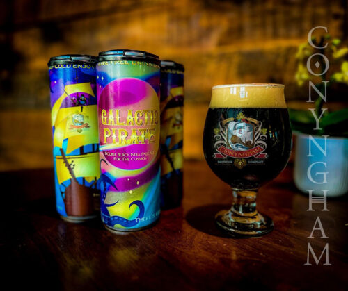 A glass of Galactic Pirate, a black IPA from Conyngham Brewing Company in Conyngham, PA.