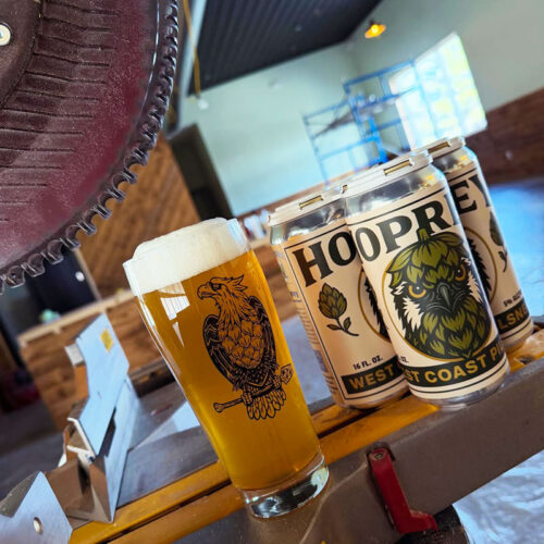 A pint of beer on the bar at Hopping Eagle Brewing Company in Hawley, PA.